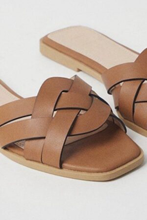 Fiji Lattice Flat Sandals (Tan)