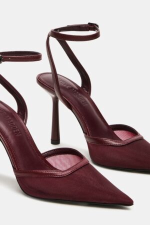 Steve Madden Alliance Mesh Ankle Strap Pointed Toe Pump in burgundy.