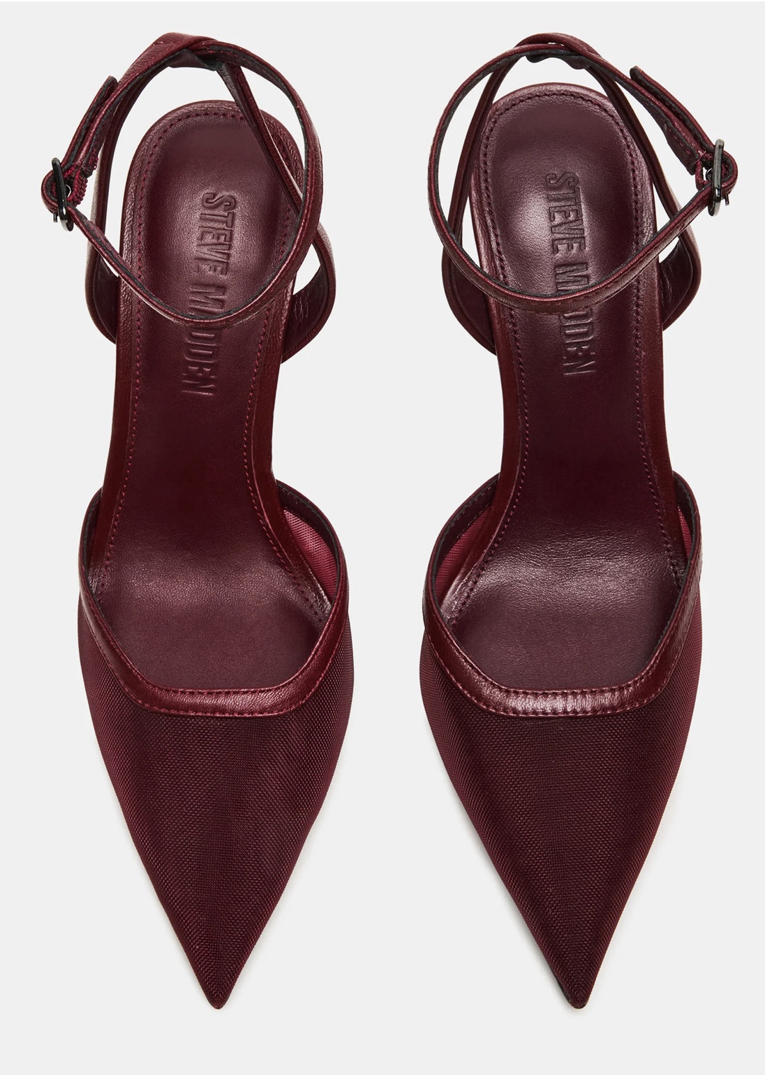Steve Madden Alliance Mesh Ankle Strap Pointed Toe Pump in burgundy. - Image 2