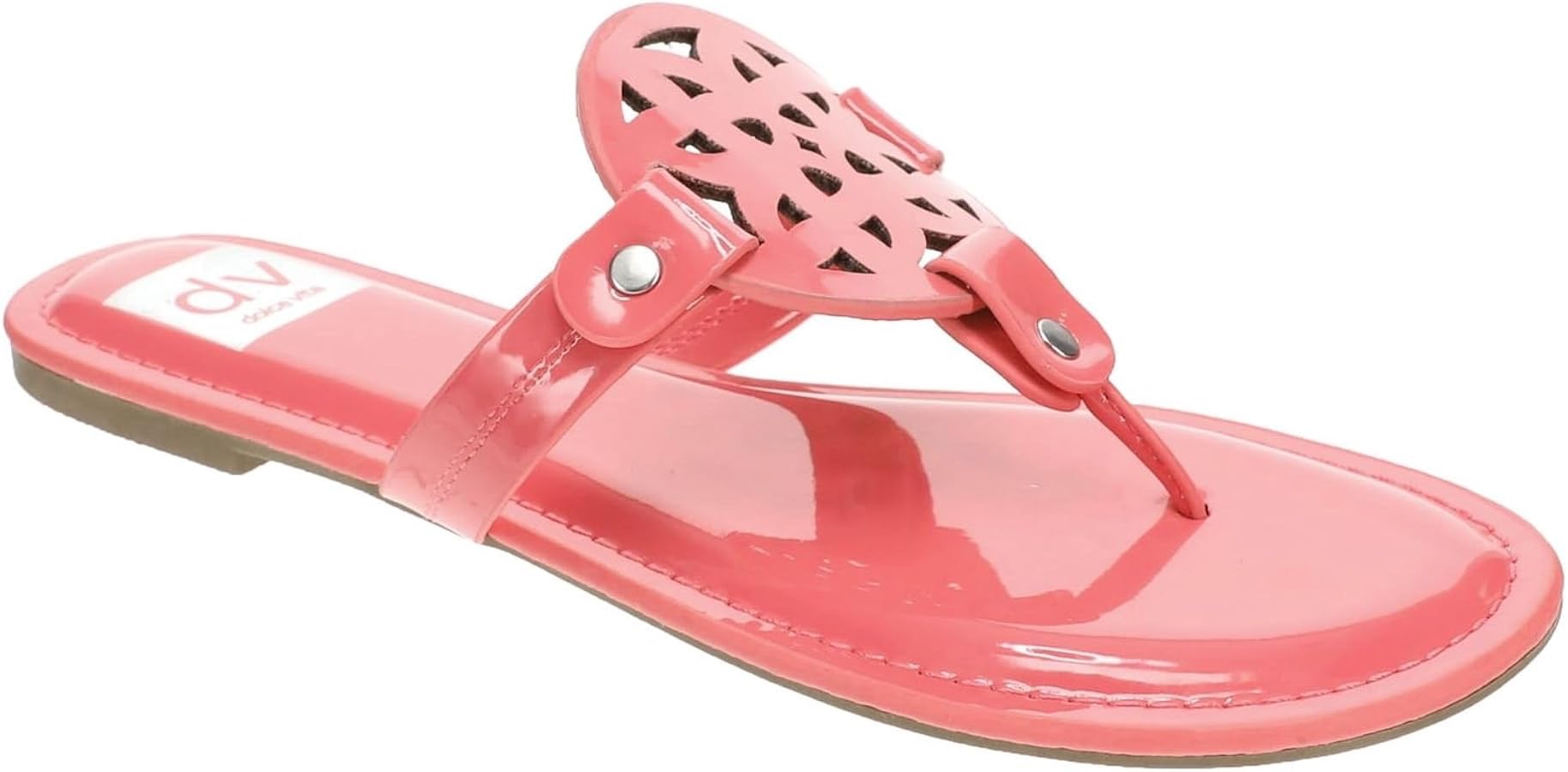 DV Dolce Vita Gotie thong sandals in a coral or watermelon color.