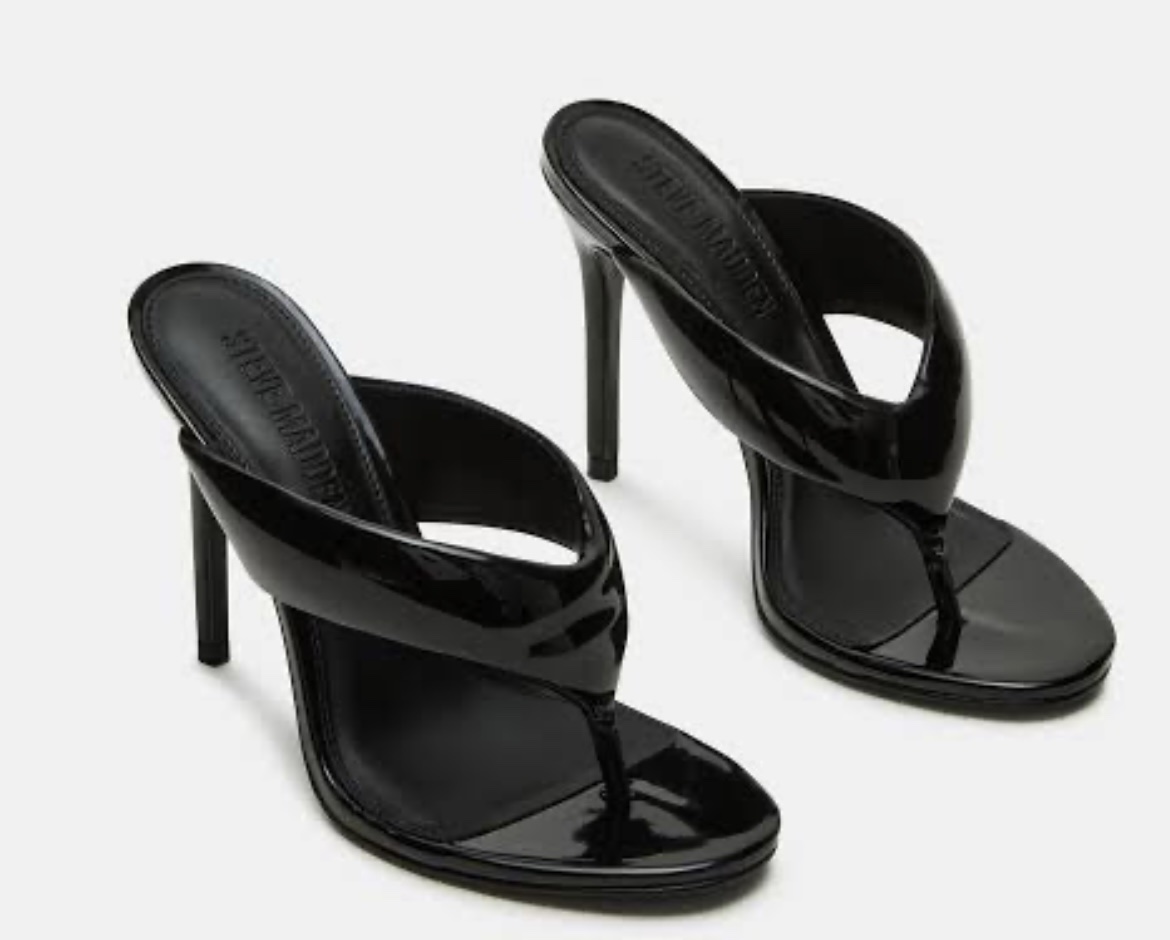 Steve Madden Sabine Black Patent Thong Mule Women’s Heel