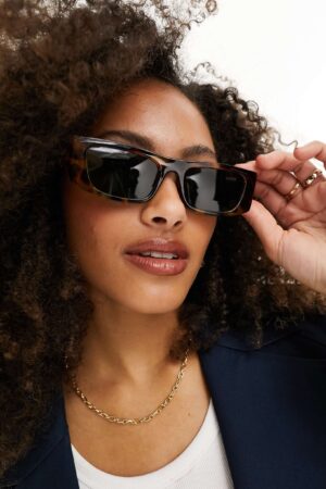 ASOS DESIGN flat top mid square sunglasses in tort