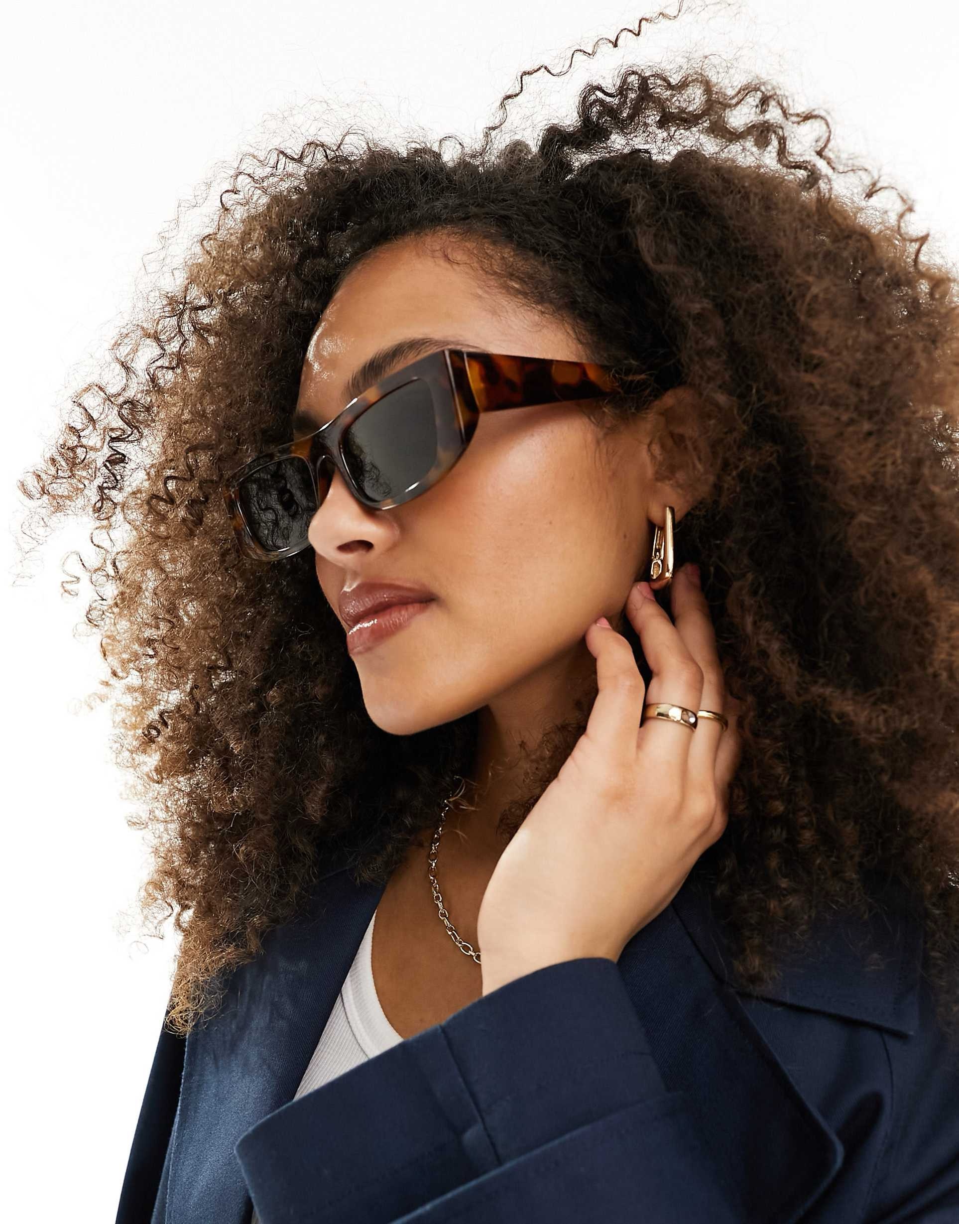 ASOS DESIGN flat top mid square sunglasses in tort - Image 2