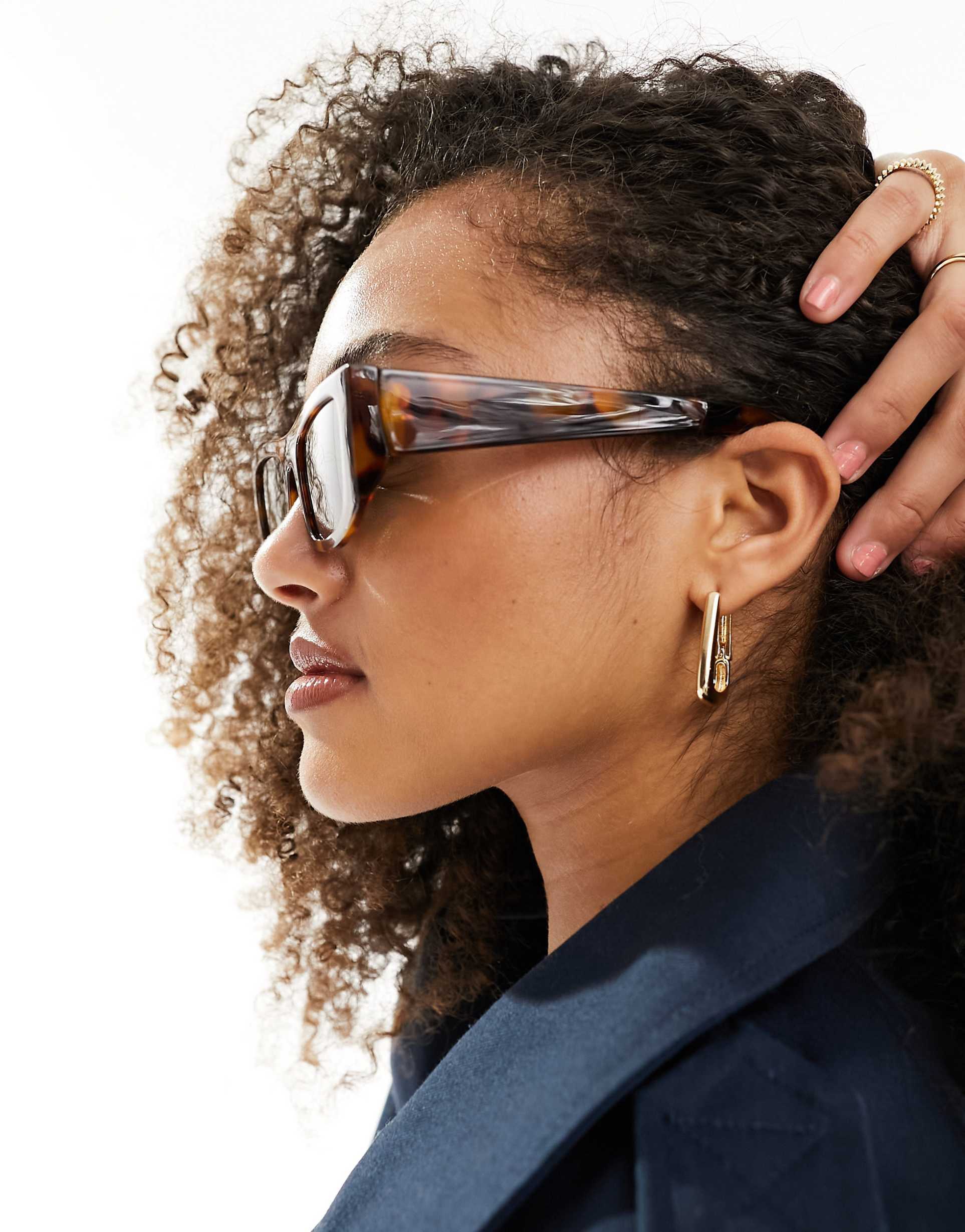 ASOS DESIGN flat top mid square sunglasses in tort - Image 4