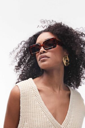 Topshop Flossie oversized rectangular sunglasses in tort