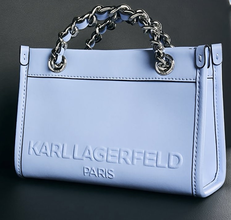 Karl Lagerfeld Paris Savoie Crossbody Leather Chain Mini Tote. (Blue Aura)