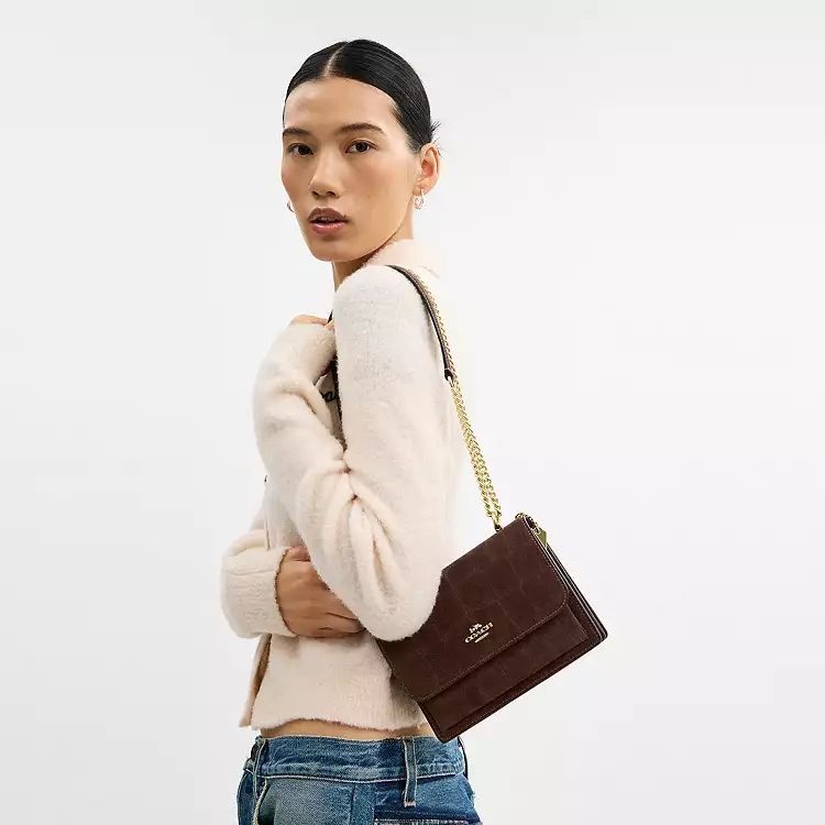 COACH Mini Klare Crossbody Bag in Crocodile-Embossed Suede and Leather - Image 8