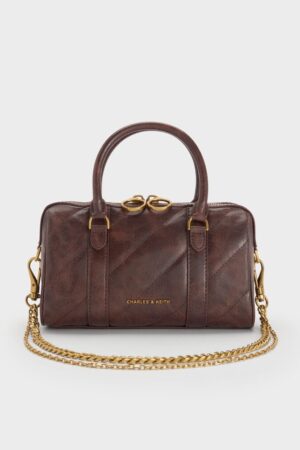 CHARLES & KEITH Philomena Bowling Bag - Distressed Coffee