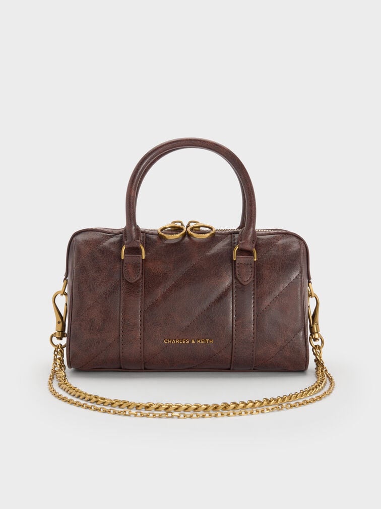CHARLES & KEITH Philomena Bowling Bag - Distressed Coffee