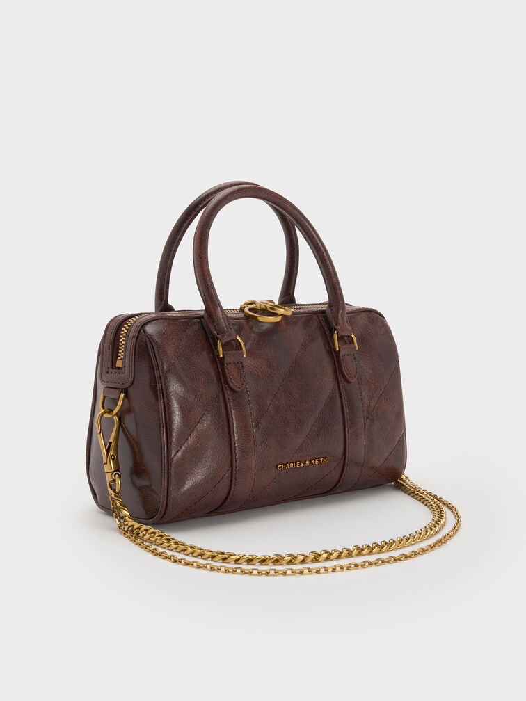 CHARLES & KEITH Philomena Bowling Bag - Distressed Coffee - Image 2