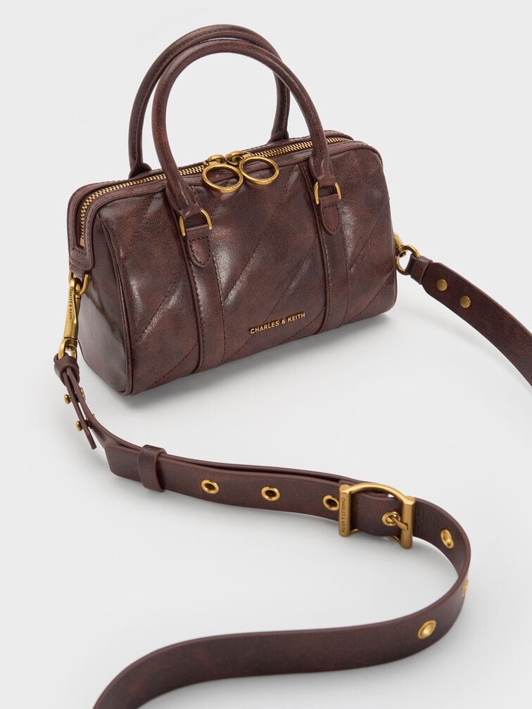 CHARLES & KEITH Philomena Bowling Bag - Distressed Coffee - Image 3