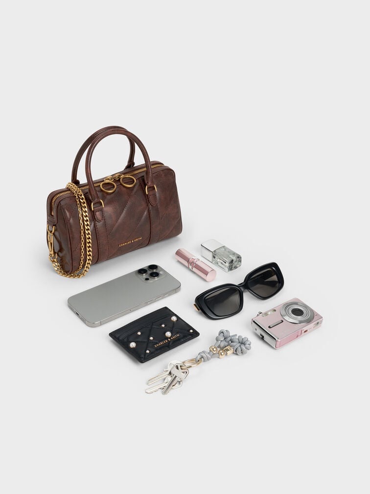 CHARLES & KEITH Philomena Bowling Bag - Distressed Coffee - Image 5