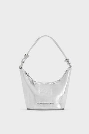 Micro Augustine Metallic Eel-Effect Chain-Handle Bag - Silver hi