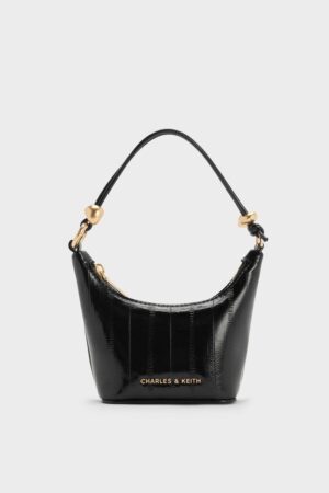 Charles & Keith Micro Augustine Eel-Effect Chain-Handle Bag - Black