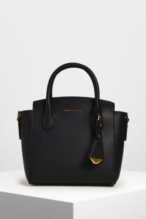 CHARLES & KEITH Classic Double Top Handle Bag - Black