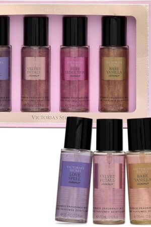 Victoria's Secret Fragrance Mist Collection 4 Piece Shimmer Mini Gift Set, Assorted Scents