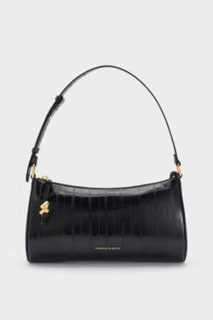 Augustine Eel-Effect Shoulder Bag - Black