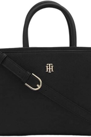 Tommy Hilfiger structured handheld handbag with a gold-toned logo plaque.