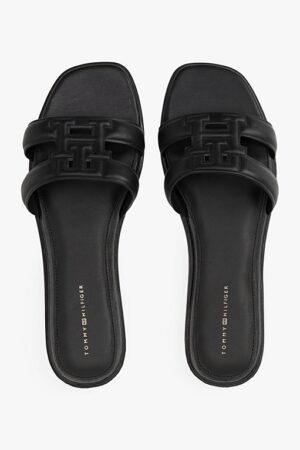 Tommy Hilfiger Leather TH Monogram Strap Mules in black