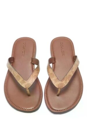 Coach Women's Brianna Flip Flop Sandals in brown signature canvas